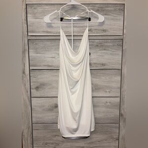 White Cowl Neck Backless Dress